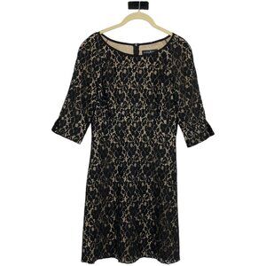 Guess by Marciano Black & Nude Floral Lace overlay half sleeve Midi Dress 6